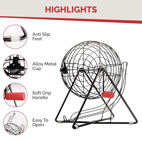MR CHIPS Professional 11" Steel Bingo Cage Only – Fits 7/8" Bingo Balls (Not for 3/4" Balls or 38mm Ping Pong Balls) – Mysterious Black - color: Mysterious Black Bingo Cage Only