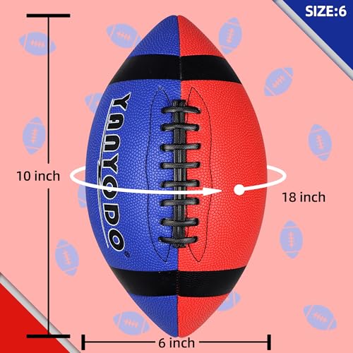 6 Pack Football Size 6 Junior Sized Ball with Textured Grip for Kids Youth Practice, Match and Scrimmage Play Indoors & Outdoors All Weather Use with Pump