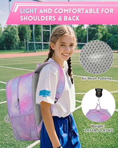 MATEIN Girls Soccer Backpack, Large Basketball Bag with Ball Holder & Shoe Compartment for Tournament & Game Day, Lightweight Youth Sports Bag with Fence Hook Fits 15.6 Inch Laptop, Soccer Team Gifts - color: Pink Purple