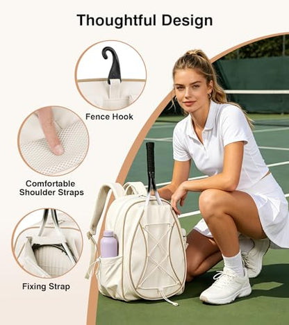 Marvolia Tennis Bags for Women Men, Tennis Backpack Holds 2 Rackets with Ventilated Shoe Compartment & Wet Pocket, Tennis Racket Bag Backpack for Pickleball Tennis Badminton - color: White