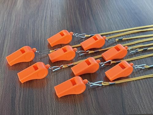 20 Pcs Plastic Loud Whistles with Lanyard for Referee Coaches Basketball Football Sports Training Game Event Lifeguard Survival Emergency Fun School Kids Tool Set Suppliers - color: Orange