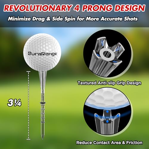 DURARANGE Premium Golf Tees - 5-Prong & 4-Prong Anti-Slip, Enhanced Stability, Unbreakable Golf T 3-1/4" for 360cc Drivers, Ideal Gift for Golfer - color: Luxury Golf Tees- Transparent- 50pk