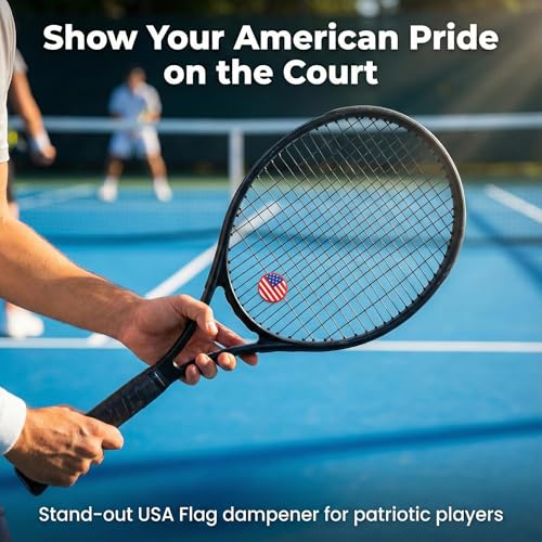 American Flag Tennis Racket Dampener: Silicone Tennis Vibration Shock Absorbers - USA Patriotic Racquet Damper for Sporter, Tennis Accessories (10 Pack)