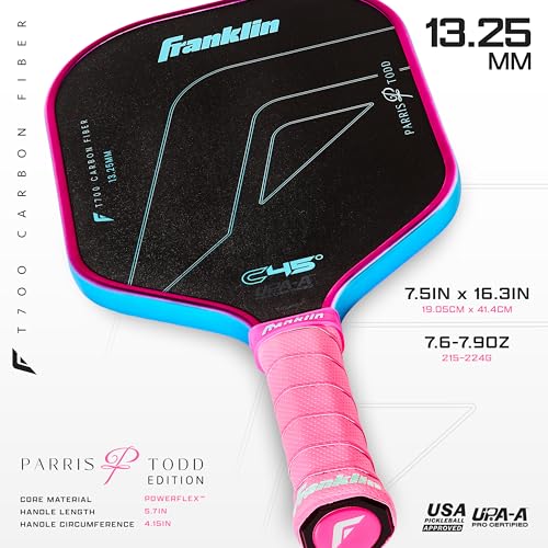 Franklin Sports PRO Pickleball Paddles – C45 Carbon Fiber Series - Official USAP + UPA Approved – Pro Player Design - color: Parris Todd | Cotton Candy, size: 13.25 mm
