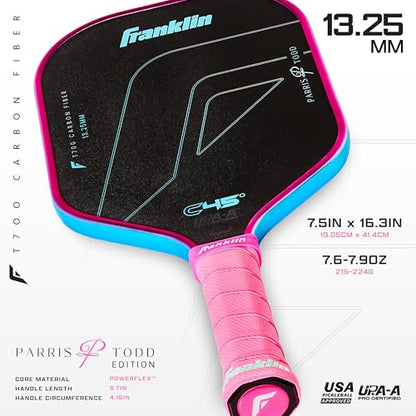 Franklin Sports PRO Pickleball Paddles – C45 Carbon Fiber Series - Official USAP + UPA Approved – Pro Player Design - color: Parris Todd | Cotton Candy, size: 13.25 mm
