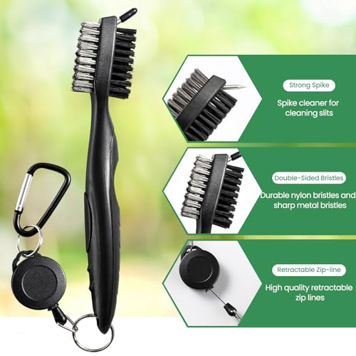 POIKSHARK Golf Club Brush and Club Groove Cleaner with Retractable Zip-line and Aluminum Carabiner Cleaning Tools - color: 4 Pack-Black/Red/Blue/Green