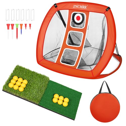 Pop Up Golf Chipping Net for Backyard & Indoor Practice Golf Target Training Aid Foldable Golf Hitting Net with Hitting Mats, Gift for Men, Golfer, Beginners
