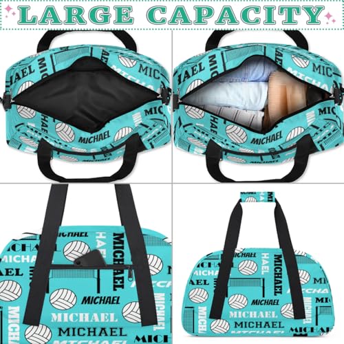 Custom Volleyball Gym Bag Duffel Bag for Women Men, Personalized Name Sport Bag Overnight Bags Customized Travel Weekender Bag, Light Blue - color: Light Blue