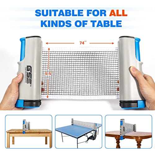 GSE Games & Sports Expert Adjustable Retractable Ping Pong Net Set & Post. Professional Table Tennis Rackets and Balls, Net with Posts and Storage Bag - Pingpong Paddle and Game Table Accessories. | Adjustable, Retractable, Post, Professional, Rackets, Ba
