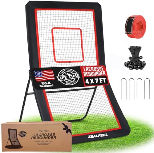 ZEALFEEL Lacrosse Rebounder, 4x7FT/4x6FT Volleyball Rebounder for Backyard with 5 Rebound Angles, Target Strip, Lacrosse Rebound Net Perfect for Lax Baseball Volleyball & Soccer Practice - size: 4×7ft Volleyball/Lacrosse Rebounder