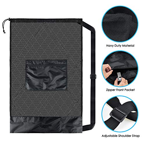 BROTOU Thickened Extra Large Sports Ball Bag Mesh Socce Ball Bag Heavy Duty Drawstring Bags Team Work for Holding Basketball, Volleyball, Baseball, Swimming Gear with Shoulder Strap - size: 18" x 28"