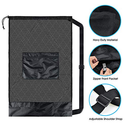 BROTOU Thickened Extra Large Sports Ball Bag Mesh Socce Ball Bag Heavy Duty Drawstring Bags Team Work for Holding Basketball, Volleyball, Baseball, Swimming Gear with Shoulder Strap - size: 18" x 28"