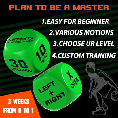 Basketball Dribble Skills Dice Set - Training Equipment - Basketball Gift for Boys.Dribble Skills Training for Beginner and Party Favors - color: Green
