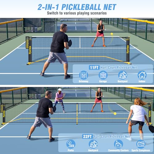 Portable Pickleball Net for Driveway, 22 FT Regulation Size & 11 FT Half Court Size Pickle Ball Net with Ball Collector, 2-in-1 Pickle Ball Net with Carry Bag for Garages Backyard - style: Pickleball Net