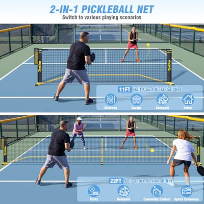 Portable Pickleball Net for Driveway, 22 FT Regulation Size & 11 FT Half Court Size Pickle Ball Net with Ball Collector, 2-in-1 Pickle Ball Net with Carry Bag for Garages Backyard - style: Pickleball Net
