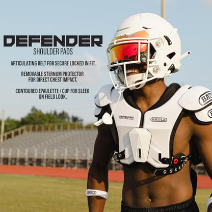 Battle Sports Defender Football Shoulder Pads – The Lightest, Most Protective in Its Class – Aerospace Grade Materials, Ventilated Design, Removable Sternum Plate, Foam Neck Roll - color: Black, size: X-Large