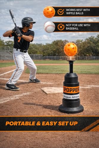 Baseball Mini Tee Popper Trainer, Portable Self Toss Hitting Tee for Solo Batting Practice, Great for Kids, Youth & Adults, Includes 1 Popper Ball