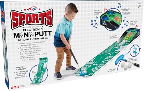NSG Electronic Mini Golf Putting Game for Kids – Indoor Golf Toy with 4ft Mat, Aiming Pin Flag, Auto Ball Return, Cheers & Sounds, Lights, 3 Balls, Adjustable Putter – Fun Family Play, Ages 3+