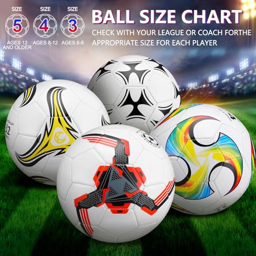 Tradder 4 Pack Soccer Ball with Pump Size 3 4 5 Deflated Soccer Ball for Outdoor Indoor Game Sport Practice Training Gift for Kid Youth Teen Adult Charity Donation - size: Size 5, style: Mixed Style