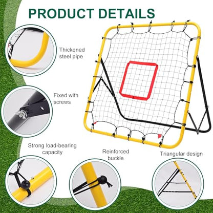 Baseball Softball Rebounder Net, 3.3×3.3FT Pitching & Fielding Training Net with Target, Adjustable Height, Alloy Steel Frame, Quick Setup for Baseball/Softball Practice
