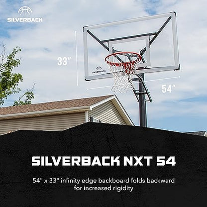 Silverback Height Adjustable In-Ground Basketball Hoop with Tempered Glass Backboard, Pro-Style Breakaway Rim, Pole and Backboard Pad