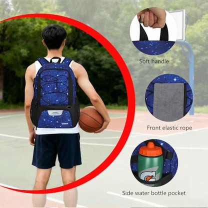 Goloni Basketball Backpack,Large Sports Bag with Ball Compartment & Shoe Compartment,Basketball Bag Fit Volleyball, soccer,Gym - color: Starry Sky Blue
