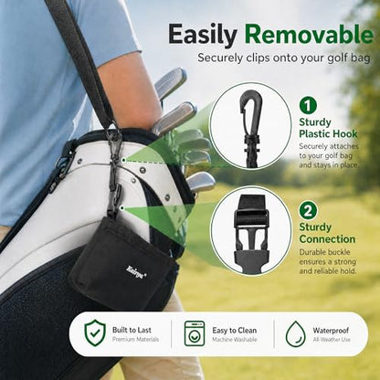 Kairsya Golf Club & Ball Cleaner Bag, 100% Leak-Proof Portable Golf Washer Pouch, Detachable Clip, Scratch-Free Microfiber Brush, Club Cleaning Kit & Groove Cleaner, Golf Gifts & Gear for Men Women