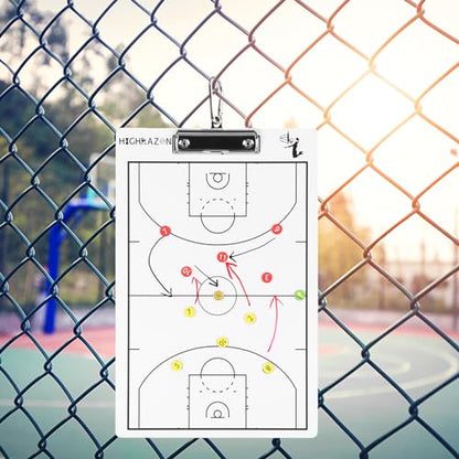 Magnetic Basketball Coaches Clipboard, White Double-Sided Dry Erase Coach Board, Tactics Whiteboard with Color Magnetic Sticker and 2 Marker for Coaches Gift - style: Basketball-B