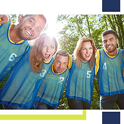 Boyiee Pinnies Scrimmage Vests, Nylon Mesh Team Practice Jersey Youth Pinnies for Sports Basketball Soccer Football - color: Fluorescent Green and Blue
