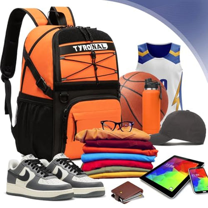 Basketball Bag Backpack with Ball Holder and Shoes Compartment,Best for Basketball, Soccer, Volleyball, Gym. (ORANGE) - color: Orange