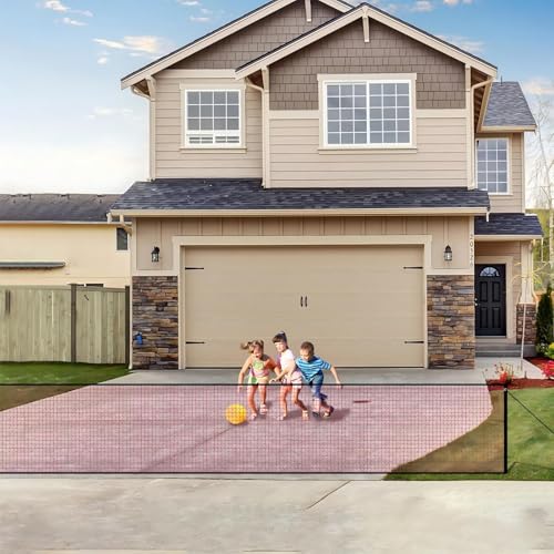 Driveway Net for Kids Safety - LUTICO 25 FT Wide 38 inch Tall Driveway Gate to Stop Basketballs Rolling to Street - No Retractable Driveway Guard Fence Outdoor to Keep Yard Playtime Safety (Red) - color: Red, size: 25FT