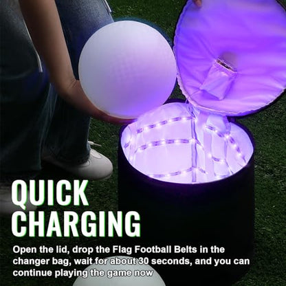 Hiboom 6 Pcs Glow in The Dark Flag Football Belts with UV Light Quick Charger Bag, Adjustable Belt Set for Playground Backyard Camping Yard Game Outdoor in The Dark Games Party Accessories