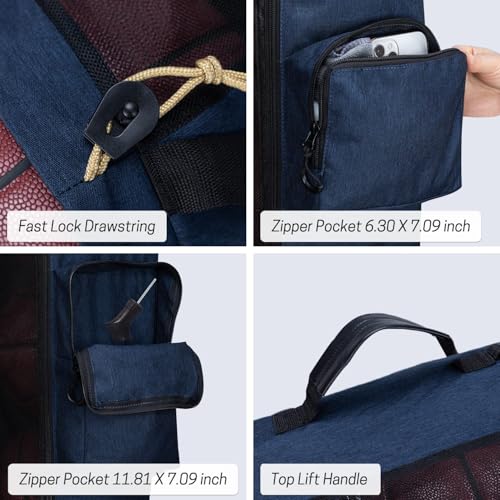 VISEMAN Mesh Equipment Bag for Balls Heavy Duty Sport Equipment Bag with Adjustable Shoulder Straper Design for Gym Training,Soccer,Football,Basketball,Volleyball - color: Navy Blue