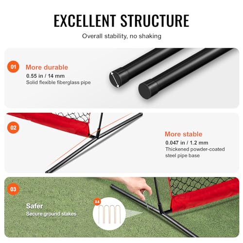 VEVOR 7X7ft/12X9ft/16X10ft/20x10ft Barricade Backstop Net, Ball Sports Barrier Netting, Portable Practice Net for Baseball Softball Lacrosse Hockey Basketball Equipment Training Net