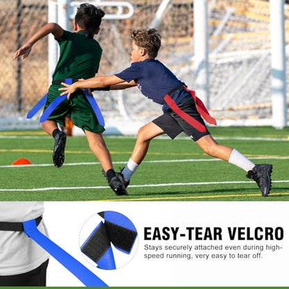 BORNEW Flag Football Set - 14/20 Player Adjustable Belts with Cones, Football, Pump, Bag, for Youth and Adults Training - color: 2.red Blue, style: 14 Player Kit