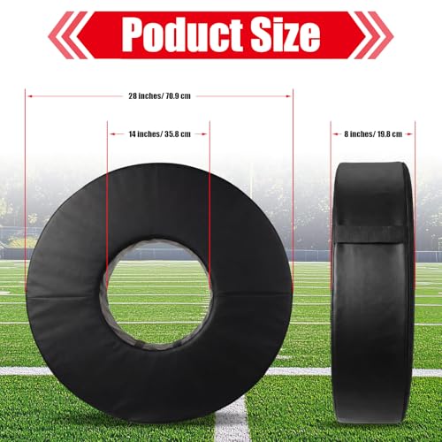 Football Tackle Wheel - Football Tackle Dummy Ring with Straps for Youth - High-Density Sponge and Waterproof PU Soccer Training Equipment for Blocking, Hitting Drills and Practice - size: 28 Inch