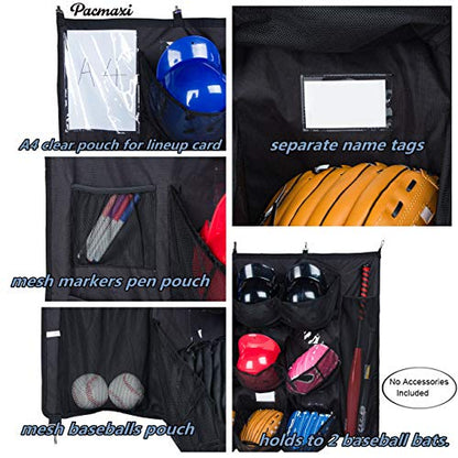 PACMAXI Hanging Helmet Bag - Organize Baseball Equipment - Helmets, Gloves, Bats, Balls - 12 Player Dugout Storage