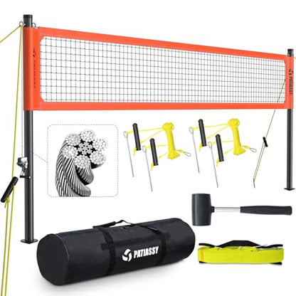 Professional Outdoor Volleyball Net System with Adjustable Aluminum Poles, Anti-Sag Winch, Steel Cable Topline, Tournament-Grade 32FT Net, Boundary Line & Heavy-Duty Carry Bag