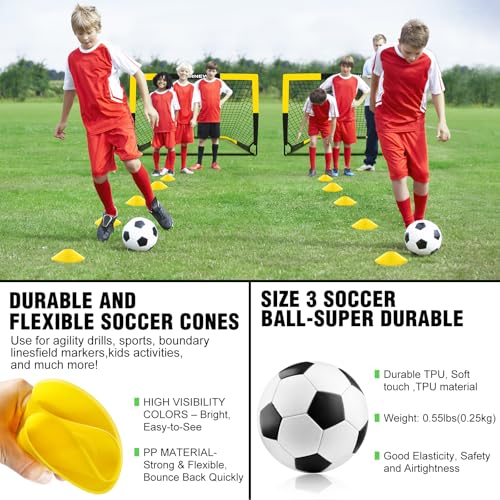 Kid Soccer Goal and Soccer Ball Targets Set - 6x4 / 4X3 ft Backyard & Indoor Soccer Goal, Portable Pop Up Soccer Net with Soccer Targets, Cones, Soccer Training Equipment for Ages 3-16 Year Gift - color: 1. Black Yellow