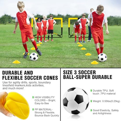 Kid Soccer Goal and Soccer Ball Targets Set - 6x4 / 4X3 ft Backyard & Indoor Soccer Goal, Portable Pop Up Soccer Net with Soccer Targets, Cones, Soccer Training Equipment for Ages 3-16 Year Gift - color: 1. Black Yellow