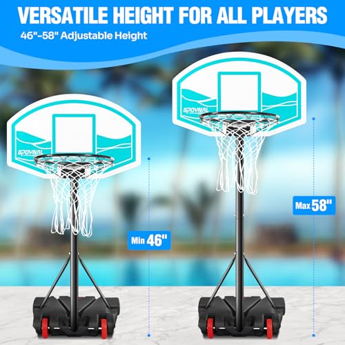 SPOYNAL Pool Basketball Hoop 7-Height Adjustable Swimming Pool Basketball with LED Light, 2 Balls & Pump, Portable Water Basketball Goals System