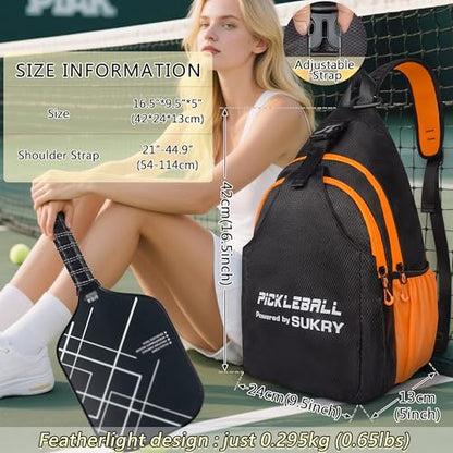 SUKRY Pickleball Bag Lightweight Sling Backpack for Men and Women with Multi-Pocket Crossbody Gym & Travel Backpack Pickle Ball Accessories - color: Orange
