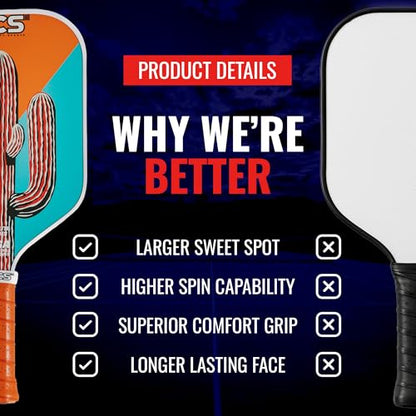 SCS Carbon Fiber Pickleball Paddle – USAPA Approved 2024 – Lightweight, Enhanced Spin, Sure-Grip Handle – Evo-Lite Series for Intermediate Players - color: Cacti