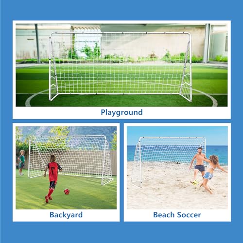 F2C Soccer Net 12 x 6 Soccer Goal for Backyard, Steel Frame for Kids, Adult Portable Shooting Training Aid with Carry Bag,Ground Stakes Waterproof (12x6 FT)