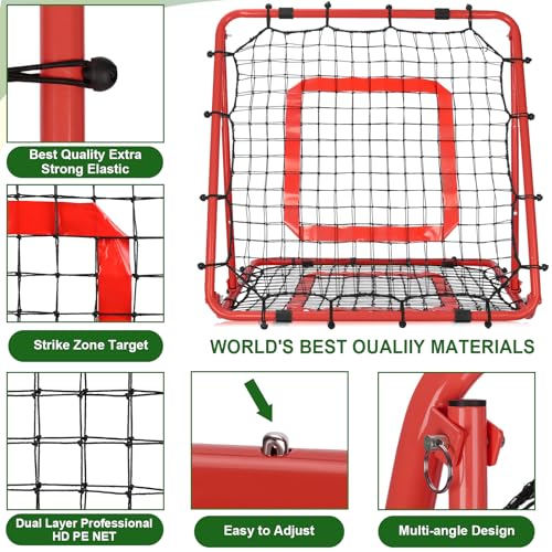 BaseGoal Baseball and Softball Rebounder Net,Baseball Rebounder,Volleyball Rebounder,Pitch Back Net,Multi-Sport Training Rebound Screen,with Pitching Target,Easy Adjustable Angles