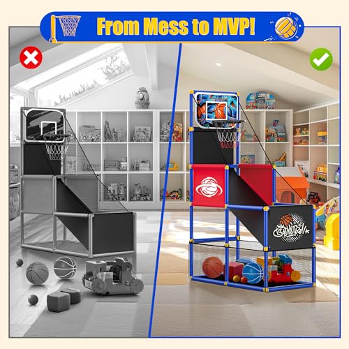 Kids Arcade Basketball Hoop with 4 Balls,Indoor Outdoor Single Shot Basketball Game for Toddler,Carnival Games Sport Toys Gifts for Boys Girls Ages 3-8,Ideal for Competition