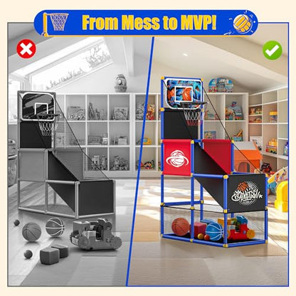 Kids Arcade Basketball Hoop with 4 Balls,Indoor Outdoor Single Shot Basketball Game for Toddler,Carnival Games Sport Toys Gifts for Boys Girls Ages 3-8,Ideal for Competition
