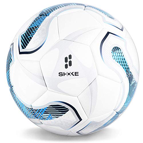 SHOKE Soccer Ball Size 5 Official Size Soccer Ball Thermal Bonded Training Slip Resistant - color: Blue(inflated not full )