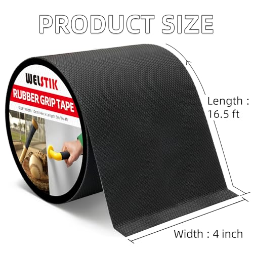 WELSTIK 4" Wide Premium Rubber Grip Tape,Extra Large Non-Slip Adhesive Wrap for Game Controllers,Mouse, Gear & Tools,Soft Shock-Absorbing Texture, Barefoot Friendly Mat for Skateboard, Stairs & Rugs - size: 4inch*16.4ft