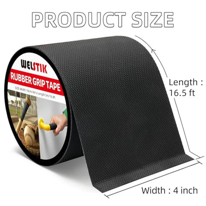 WELSTIK 4" Wide Premium Rubber Grip Tape,Extra Large Non-Slip Adhesive Wrap for Game Controllers,Mouse, Gear & Tools,Soft Shock-Absorbing Texture, Barefoot Friendly Mat for Skateboard, Stairs & Rugs - size: 4inch*16.4ft